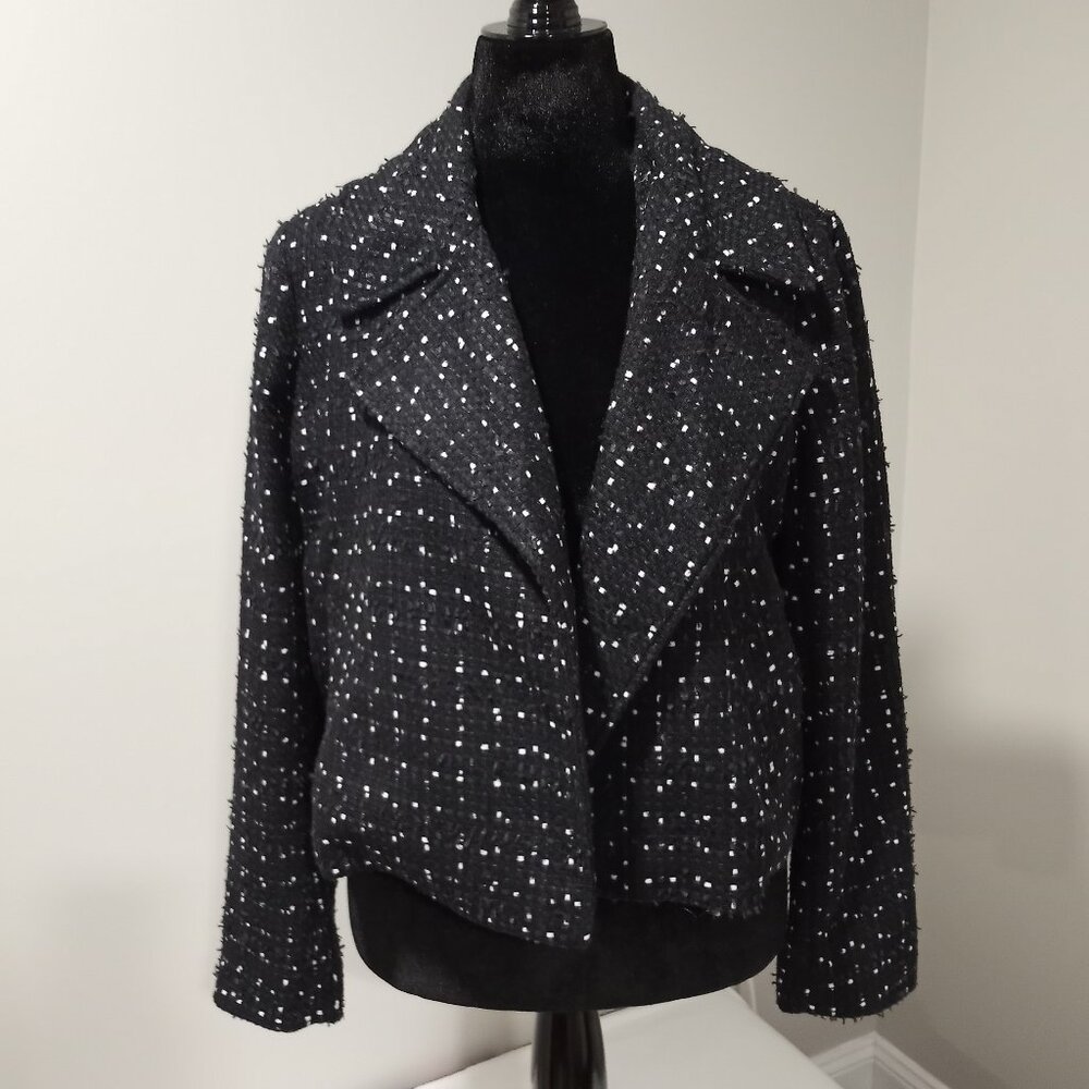 ANN TAYLOR CROPPED TWEED JACKET BLACK & WHITE WOMENS SIZE 14